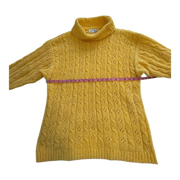 Vintage Chenille Yellow Cable-Knit Turtleneck Sweater - Size Large - Picture 4 of 7
